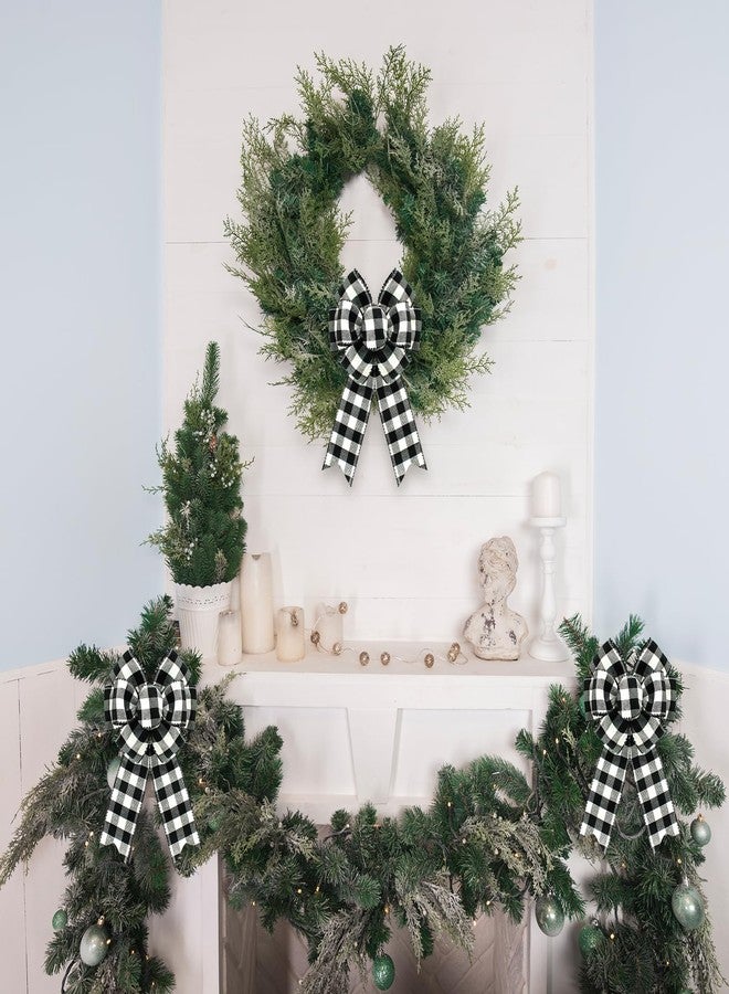 Ftuuo 2PCS Black White Buffalo Plaid Wreath Bows, Farm Burlap Bow for Wreath Christmas Rustic Crafts Decorative Hanging Ornament Bow for Xmas Indoor Outdoor Wedding Holiday Birthday Party Decor - Image 5